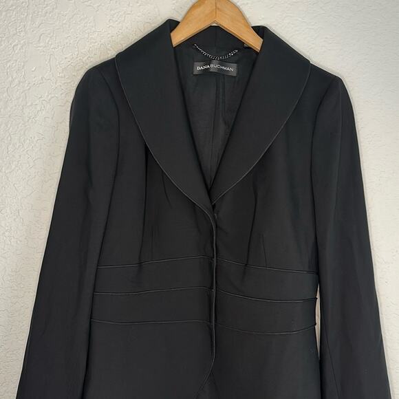 NEW Dana Buchman Black Stretch Wool Blazer Office Snap Front Fall Classic Preppy - Picture 2 of 8